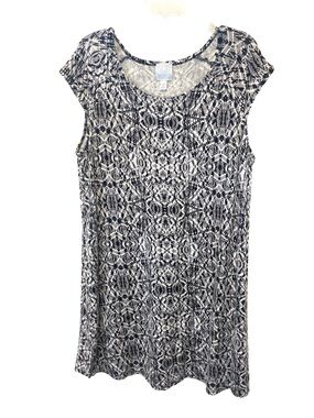 Sunday Black and White Printed Cap-Sleeve Dress Women’s 2X